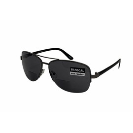 square aviator BIFOCAL READING SUNGLASSES gunmetal frame dark gray lens 100% MAX UV400 power +2.00
