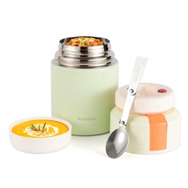 Tarro de sopa térmico aislado para niños y adultos, recipiente térmico de acero inoxidable de 27 onzas con cuchara, aislamiento de triple capa (verde)
