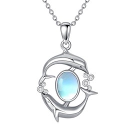 YAFEINI Dolphin Necklace for Women 925 Sterling Silver Moonstone Pendant Dolphin Jewellery Gift for Girls Ocean Necklace