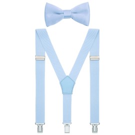 WDSKY Boys' Bow Tie and Suspenders Set Y Shape Adjustable Elastic 40 Inches Light Blue