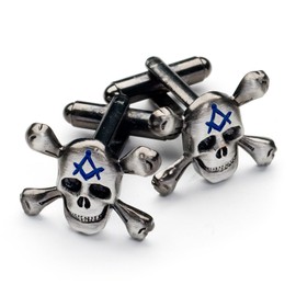 THE MASONIC COLLECTION Freemasons Skull & Bones Mens Cufflinks - Velvet Gift Pouch