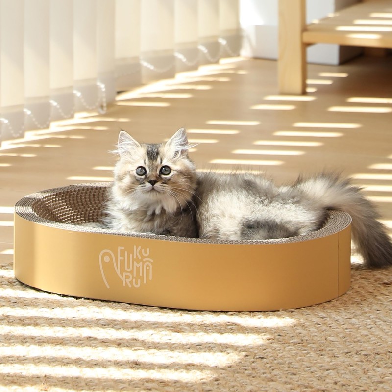 FUKUMARU 3PCS Cardboard Cat Scratcher Bed, Durable Oval Cat Scratch