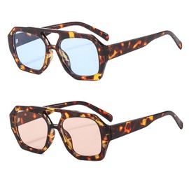 YAMEIZE 70s Retro Double Bridge - Pilot Sunglasses for Women Men - Classic Hexagonal Sunglasses Square Eyewear Driving