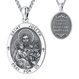 LOOVE Saint Necklace St Joseph Medal Sterling Silver Patron Saint of Fathers St Joseph Necklace Men Catholic Protection Necklace St Joseph Pendant Necklace Religious Amulets St Joseph Jewelry