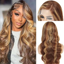 Ombre Lace Front Wig Human Hair Pre Plucked 200% Density 13x4 Body Wave Ombre Wig Human Hair 4/27 Highlight Lace Front Wigs Human Hair HD Lace Frontal Human Hair Wig 24 Inch