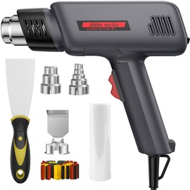 Heat Gun, 1800W Professional Hot Air Gun 400℃ & 600℃ Dual-Temperature Settings, Overload Protection, Double Heating Wire Fast Heating, 6 Accessories for Paint Stripping, Crafts (Black)