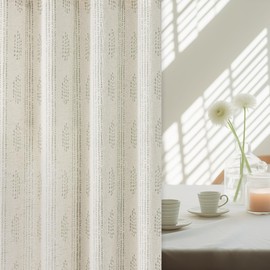 ugoutry Boho Linen Curtains for Bedroom Living Room Sage Green Farmhouse Boho Curtains 96 Inches Long Geometric Striped Patterned Mudcloth Grommet Top Western Window Drapes 2 Panels Green on Beige