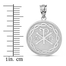 Religious Jewelry Sterling Silver Chi Rho Alpha Omega Symbol Medallion Round Pendant Necklace, 18"