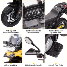 12V Electric Motorcycle for Kids, Ride-On Toy with Training Wheels, Music Panel & Headlight, Toddler-Friendly Handlebar, Kids' Electric Ride-On Motorcycle for Ages 3-8(Yellow)