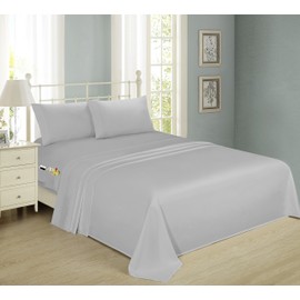 Smart Sheets Brushed Microfiber 4-Piece Bedding Set, Luxurious, Soft & Durable, Deep Pockets, Hypoallergenic Sheet & Pillowcase Set, Fitted Bed Sheets with Side Storage Pockets - Full, Silver