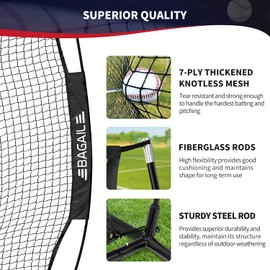 BAGAIL 7x7 ft Baseball & Softball Practice Net with Bow Frame for Batting, Hitting, Pitching, Portable Throwing Net with Strike Zone, Carry Bag, Softball Training Aid for All Levels