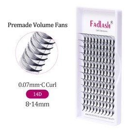 Volume Eyelashes, 14D, Russian Volume Eyelashes, C Curl, 0.07 mm, 8–14 mm Mix, Ready-to-Use Fan Eyelashes, Tufted Eyelashes for Eyelash Extension (14D, 0.07 mm, C curl, Mix (8–14 mm))