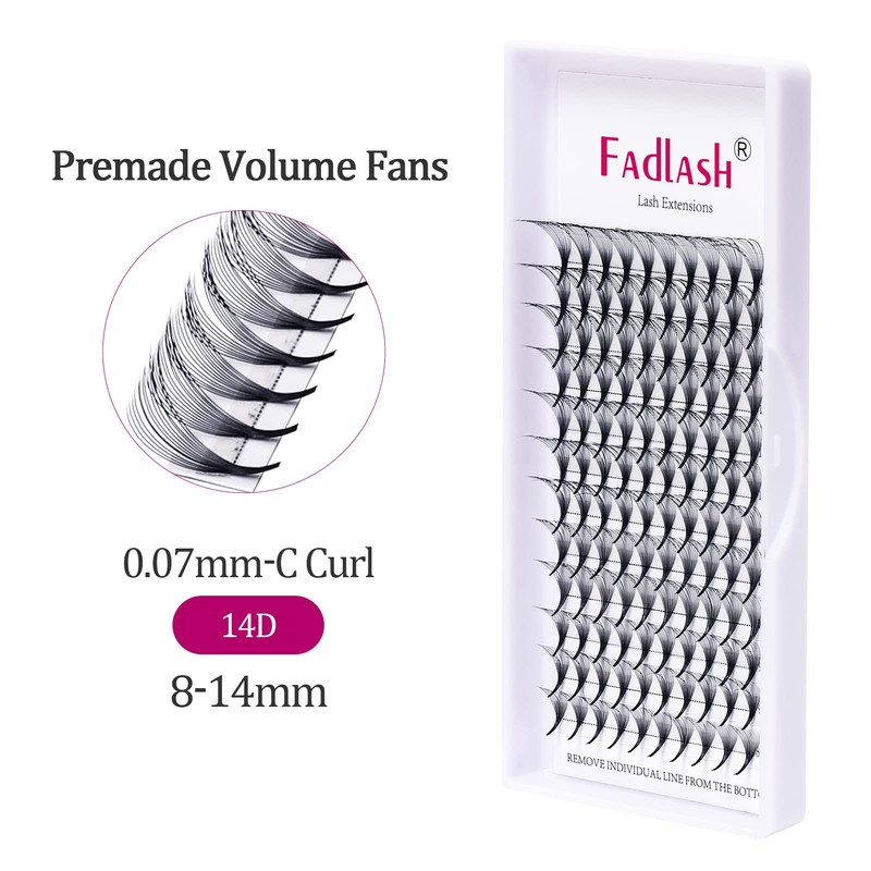 Volume Eyelashes, 14D, Russian Volume Eyelashes, C Curl, 0.07 mm,