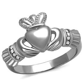 YourJewelleryBox Irish Claddagh Ring Stainless Steel 316K Simulated Diamonds Ireland TK2094 O