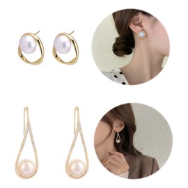 2 Par Elegante Estilo Vintage Pendientes De Perlas
