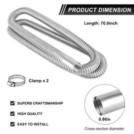 SHMZK 70.9 Inches Stainless Steel Exhaust Hose, 2.5cm/ 1" ID Diesel Heater Flexible Exhaust Pipe with 2 Hose Clamps, Flex Parking Air Heater Fuel Tank Exhaust Pipe for Most Vehicle