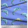 Soimoi Blue polyester Crepe Fabric Chameleon Reptile Print Fabric by