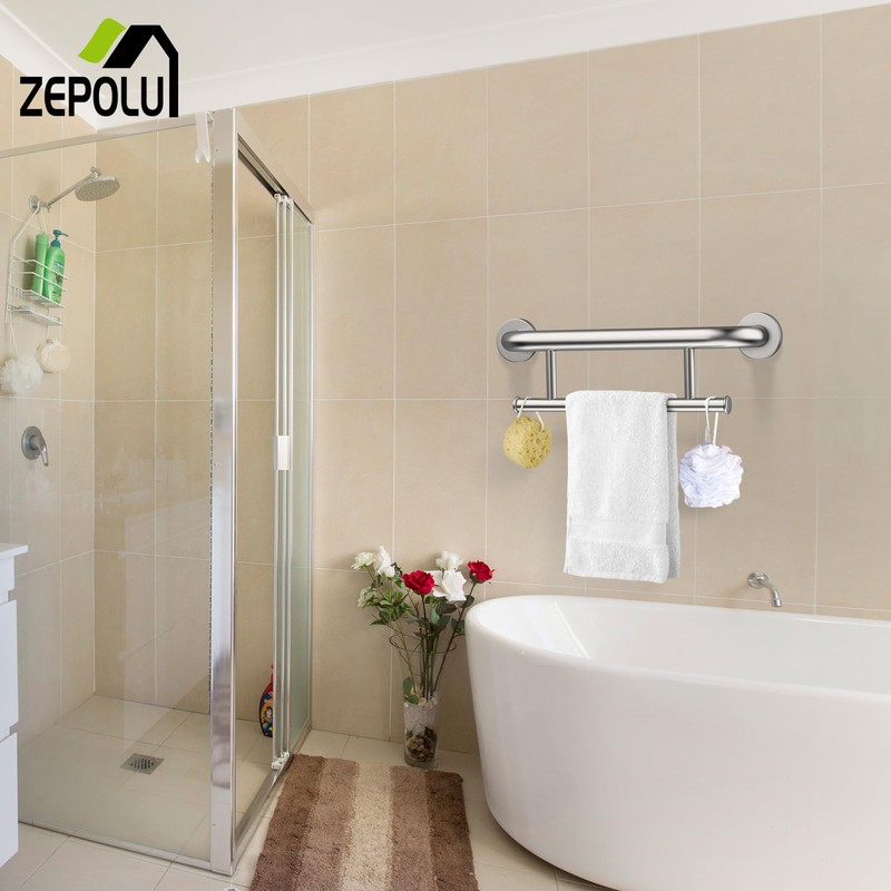 Brushed Nickel Towel Rack Grab Bar Combo, Zepolu Stainless Steel