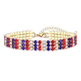 4 th of July Bracelet for Women American Flag Patriotic Bracelet Sparkle Red White Blue Rhinestone Beaded Tennis Bracelet USA Trendy Fashion Jewelry Accessories Gift (red white blue rhinestone bracelet)