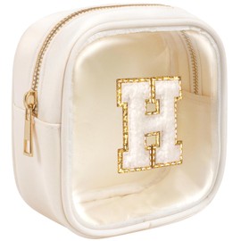 KOTORA Initial Make Up Bag Travel Toiletry Bag, Clear Makeup Bag Preppy Cosmetic Bag Travel Essentials Gifts for Women Teen Girlfriend Teacher Mom Brithday Daughter Gifts Swim Gifts For Girls Beige H