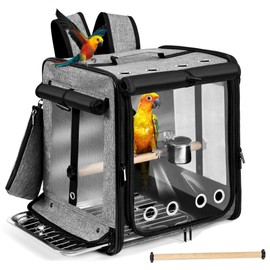 Sanmoncare Bird Carrier for Car Travel with Seat Belt, Indestructible Stainless Steel Mesh Parrot Backpack Travel Cage