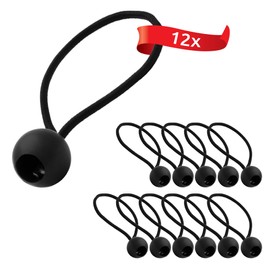 ECENCE 12 x Tensioning Rubber, Tarpaulin Tensioner Set, Expander Loops with Plastic Ball, Tent Rubbers for Tarpaulins, Gazebos, Tents, Strong Tension Force, Black