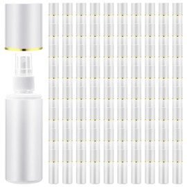 Yiyiring 80 Pack 2 oz Plastic Spray Bottles Fine Mist Travel Spray Bottles with Pump Cap Double Cap Refillable and Reusable Empty Plastic Containers for Travel Cosmetic Essential Oils Perfume (White)