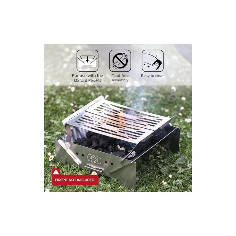 Oxford FirePit Grill for Compact Flat-Pack FirePit Barbecue, Stainless Steel