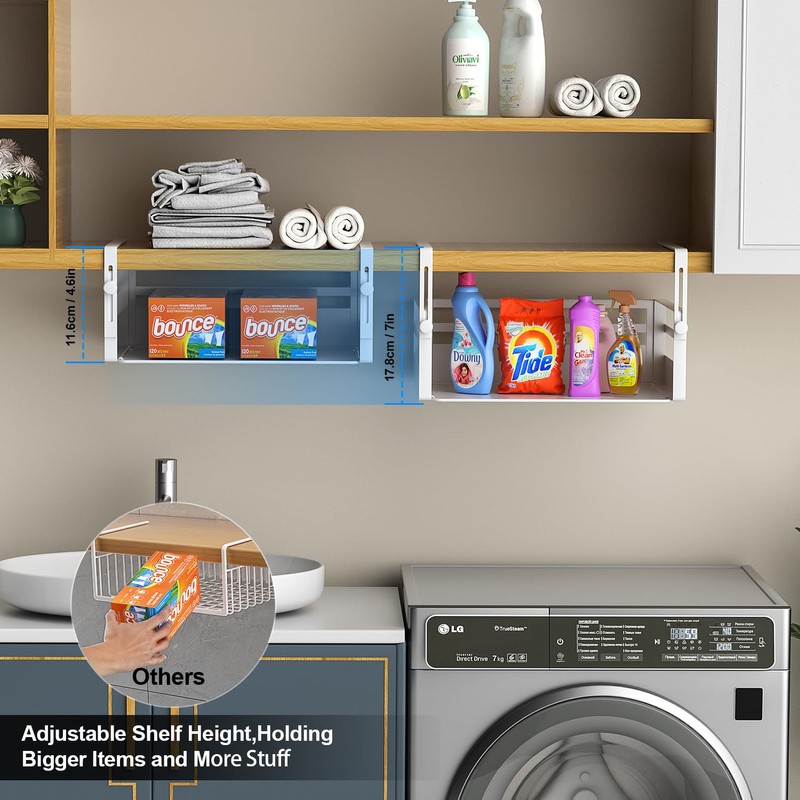 AmonHouseware 2 Pack Under Shelf Storage Basket Organizer,Adjustable Hanging Under