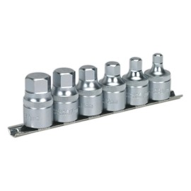 Sealey AK6561 6 Piece 1/2-inch Sq Drive Stubby Hex Socket Bit Set with Rail - Metric, Silver