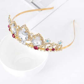 Gold Colorful Crystal Tiara Crown Rhinestone Tiara Queen Crown Headpieces Prom Hair Accessory for Women and Girls