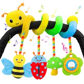 Petarms Car Seat Toys for Babies 0-6 Months Upgraded Version Spiral Car Seat & Stroller Activity Toy, Soft Plush Hanging Toys with Rattles, Best Gift for Ages 0 and Up