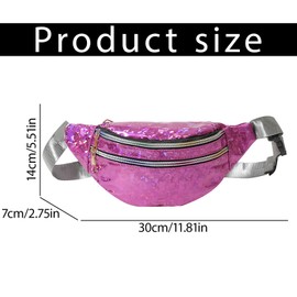 MUNSKT Gürteltasche, glänzend, mit verstellbarem Schultergurt, drei Fächer, flüssiger Verschluss, wasserdichte Hüfttasche, leuchtender Laserblitz, Rosa, 30 x 7 x 14 cm