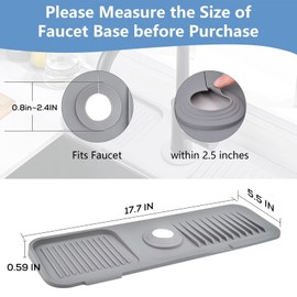 Burfocus Kitchen Sink Splash Guard, Silicone Faucet Handle Drip Catcher Tray Silicone Faucet Mat Kitchen Sponge Holder for Kitchen Sink Accessories Sink Protectors for Kitchen Sink （Grey17.7" x 5.6"）