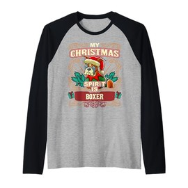 Boxer My Christmas Spirit Dog Santa Claus Elf Reindeer Raglan Baseball Tee