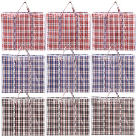 Hiceeden 9 Pack 108L Checkered Moving Storage Bags, Extra Large Travel Plaid Bag Alternative to Moving Boxes, Dorm Laundry Tote Organizer with Zipper and Handle for Clothes, Bedding, Red/Blue/Black