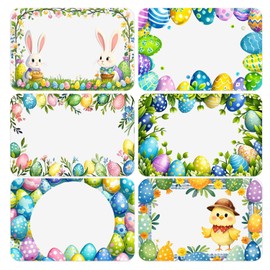 120 PCS Festive Easter Name Tag Stickers Colorful Happy Easter Blank Name Labels Cute Rabbit Bunny Egg Name Stickers Hello My Name is Stickers for Easter Party Favor Decoration Supplies, 2x3 in