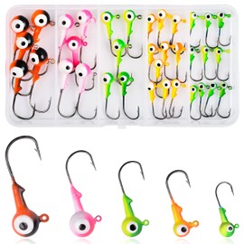 Fishing Jig Head Hooks Kit - 35/60pcs Ball Jig Head Worm Bait Round Head Jig Hooks Fishing Crappie Jigs Fishing Lures Tackle Kit 1/32oz-3/8oz for Freshwater and Saltwater, Random Color