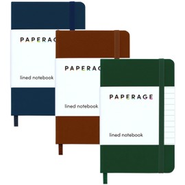 PAPERAGE Lined Pocket Journal Notebook, 3 Pack, (Dark Green, Cognac, Navy), 160 Pages, Small, 3.6 inches x 5.6 inches - 100 gsm Thick Paper, Hardcover