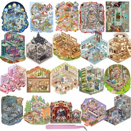 20 Sets 3D Scene Stickers Therapy for Adults, DIY 3D Sticker Scene for Adults Teenagers Girls Children, 3D Sticker Scene Make Your Own Mini Miniature House Relief Stress Pass Time