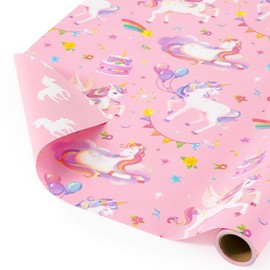WERNNSAI Unicorn Gift Wrapping Paper - 1 Roll 17”x 9.84 ft Unicorn Birthday Wrapping Paper Princess Girl Pink Gift Packing Supply Baby Shower Theme Party Favor