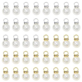 Tupalizy Pearl Charms Faux Pearl Beads with Rhinestones Pendant Decor for Bracelets Jewelry Making Necklaces Earring Keychains DIY Crafts Gifts Wedding Accessory, 20PCS Silver and 20PCS Gold (Beige, 12mm)
