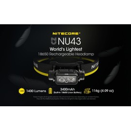 Jogging Companion : Nitecore NU43 Lighweight rechargeable headlamp - 1400 Lumens w/Nitecore UT05 Waist light 400 Lumens