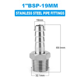 ERGAOBOY 2 Pcs Hose Barb Fittings, 19 MM Barb to 1 BSP Male BSP Fittings, 304 Stainless Steel Compression Fitting for Water, Industrial