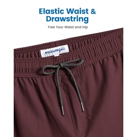 MaaMgic Mens Swim Trunks with Compression Liner 2 in 1 Swimming Shorts Stretch 7" Swimwear Quick Dry Bathing Suits,Burgundy,Medium