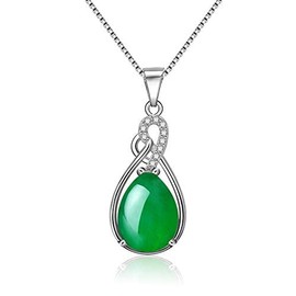 Fashion Pear-Shaped Simulated Green Agate Teardrop Pendant Necklace Birthstone Jewelry Birthday Gifts for Women Girls ZY048(green)