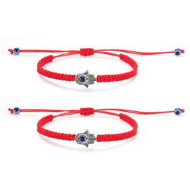 JewelryWe 2PCS Evil Eye Bracelets Set for Women Girls Red Thread Braided Hamsa Hand of Fatima Amulet Bracelets Lucky Jewelry for BFF Couple Family