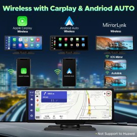 LAMTTO 9.26"Car Stereo Wireless Apple CarPlay Android Auto Portable with 2.5K Dash Cam