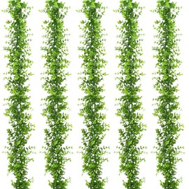 Dolicer 5 Packs Eucalyptus Garland, 30FT Faux Eucalyptus Greenery Garland, Artificial Eucalyptus Leaves Vine, Fake Hanging Eucalyptus Garlands Wedding Backdrop Arch Wall Table Party Decor (Green)