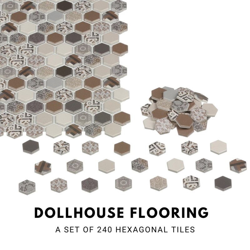 240 pcs, Dollhouse Flooring, 1:12 Scale Doll House Hexagonal Tiles,